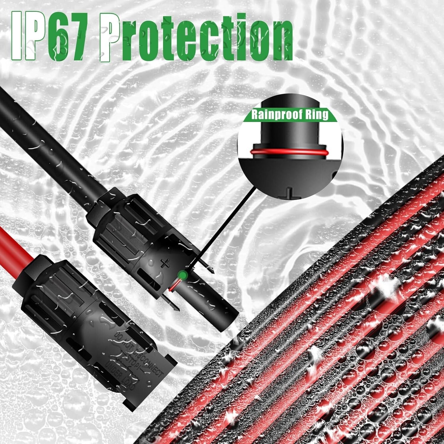 Weather-Resistant 10AWG Solar Panel Extension Cable - 50FT with IP67 Connectors
