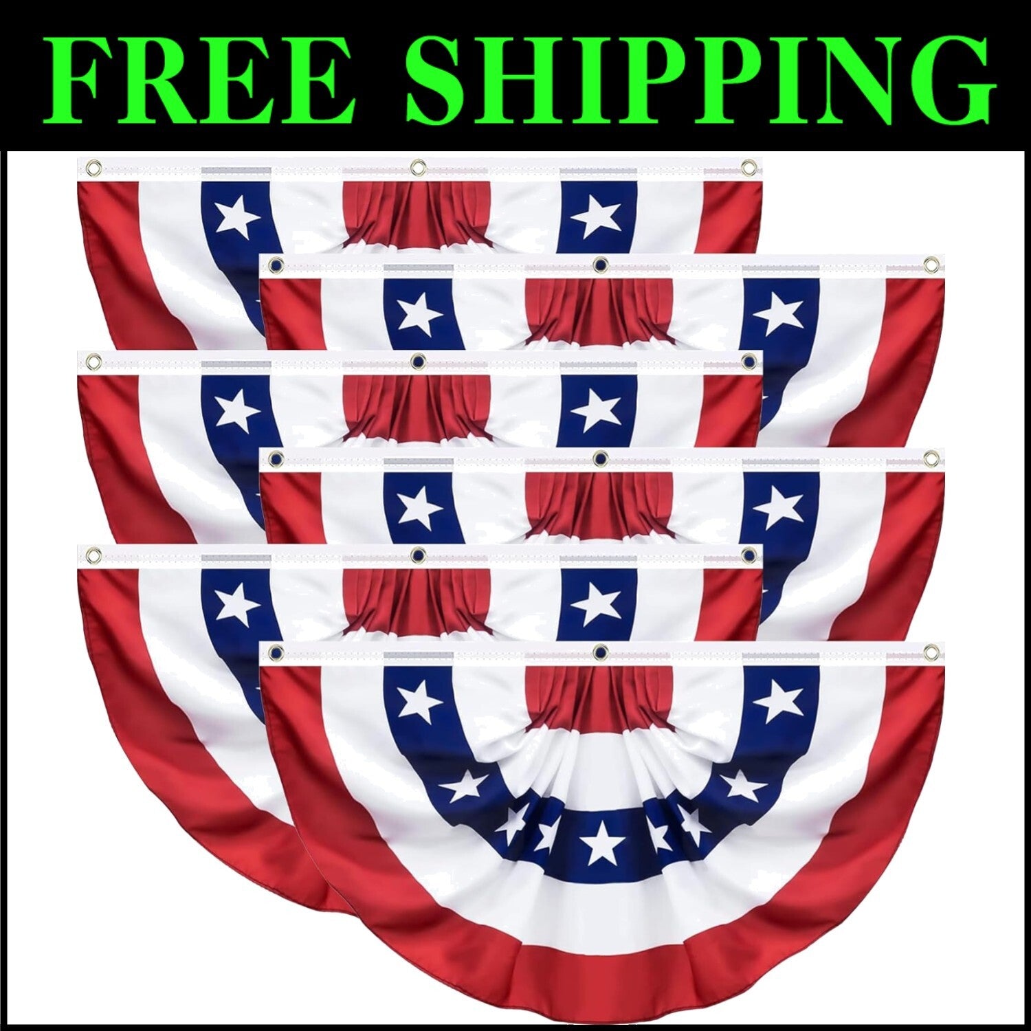 Vivid Fan Flag Decoration - 3x6 Feet Bunting for Memorial Day and 4th of July