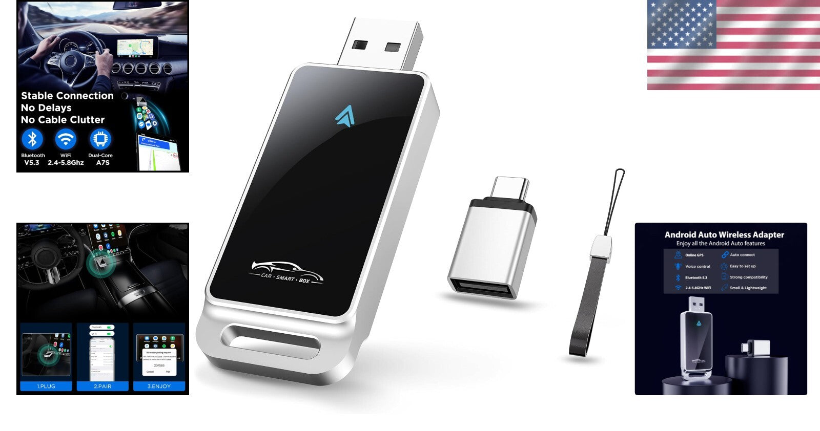 Sleek Wireless Android Auto Adapter for Enhanced Audio Experience - Plug & Play