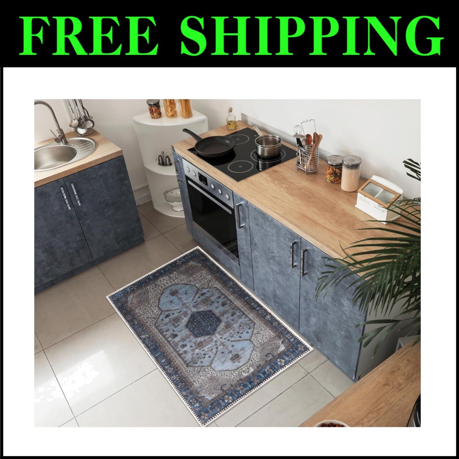 Durable 2' x 3' Non-Slip Rug, Machine Washable - Perfect for Hallways & Kitchens