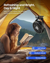Load image into Gallery viewer, Rechargeable 8" Camping Fan with LED Light &amp; 3 Speeds - Super Quiet Design