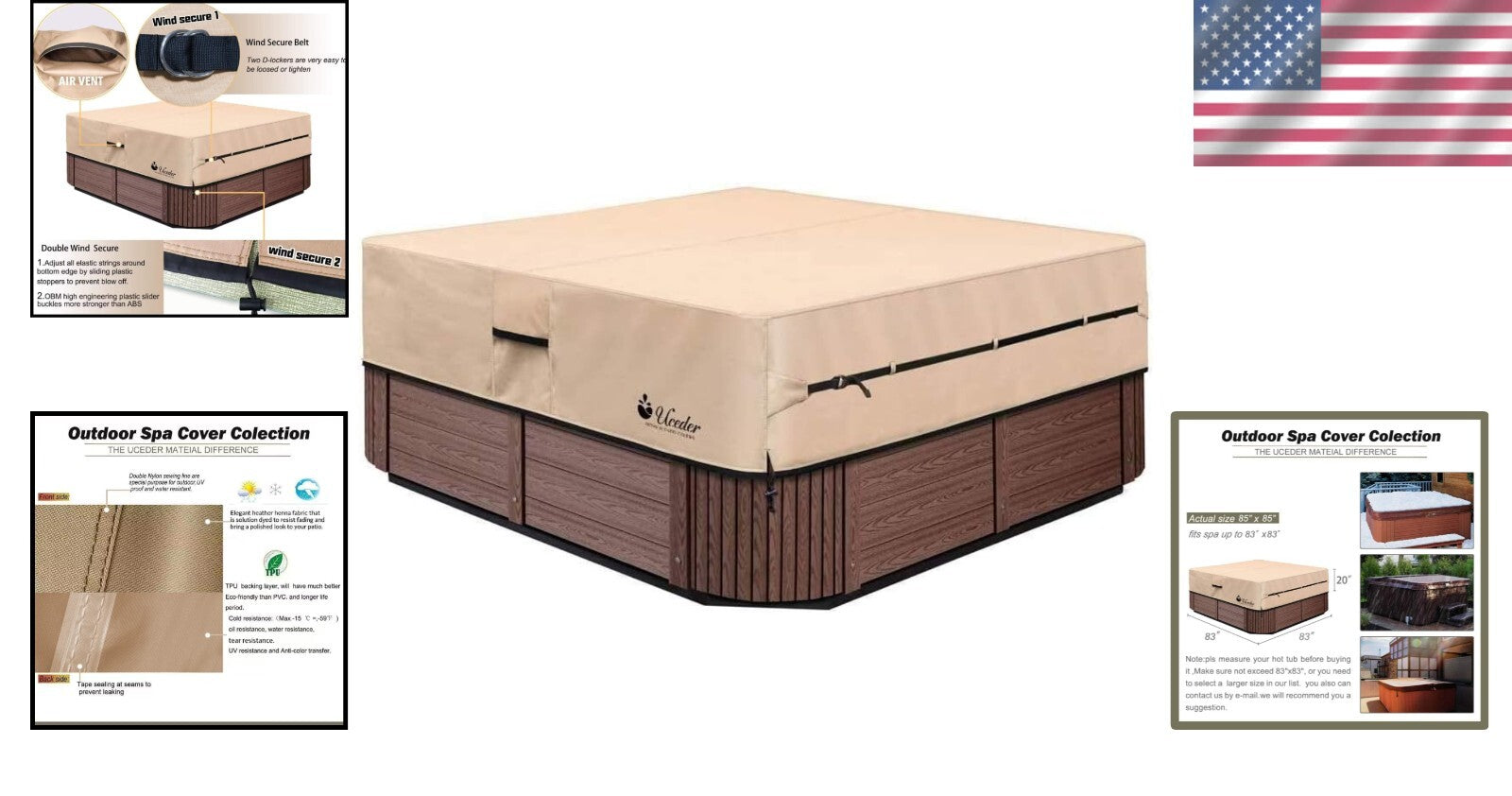 Durable Outdoor Hot Tub Cover - 83" Fit - Waterproof Protection for All Seasons