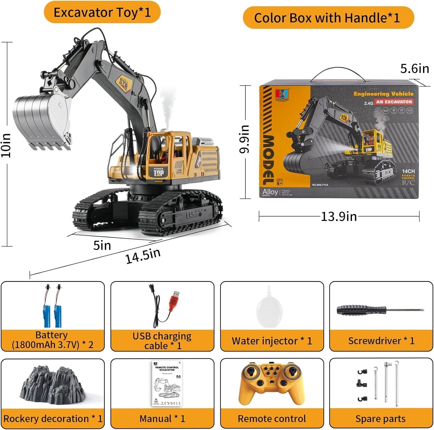 Remote Control Excavator Construction Toy - 360° Rotation & Realistic Features