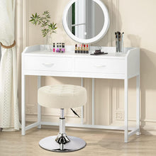 Load image into Gallery viewer, Elegant Round Makeup Vanity Stool - Adjustable Ivory White Faux Fur Ottoman