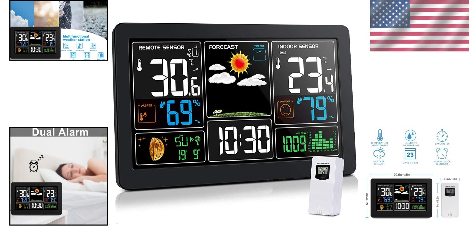 Color Display Indoor/Outdoor Thermometer with Bluetooth & Alarm Functionality