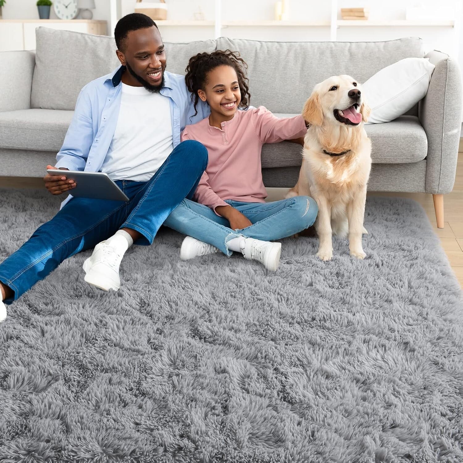 Durable 6' x 9' Machine Made Grey Area Rug - Water-Resistant Indoor Soft Carpet