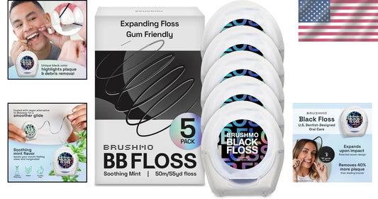 Advanced Black Floss - Expanding Mint Floss for Superior Plaque Control, 275 yd
