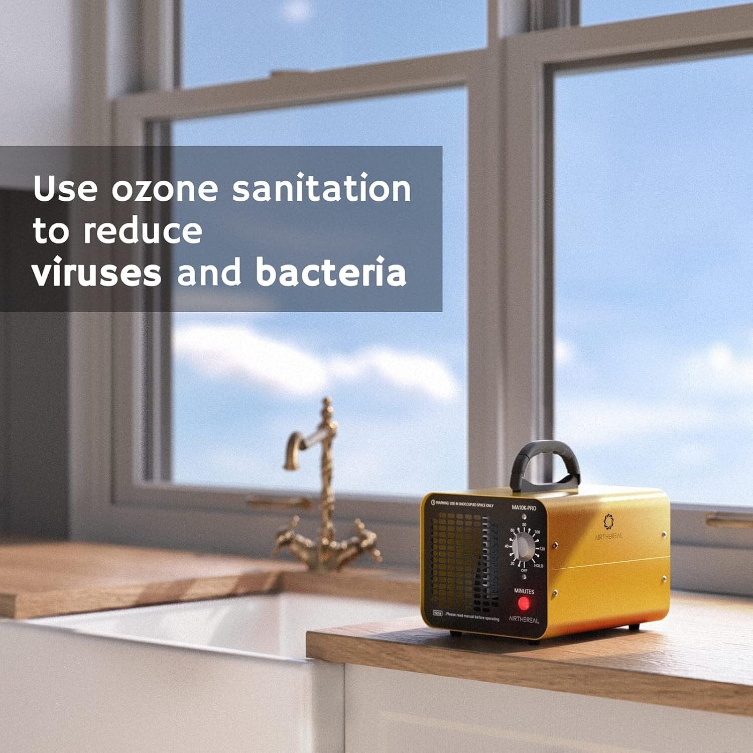 Air Purifier Ozone Generator 10,000 mg/h - Improve Indoor Air Quality, Yellow