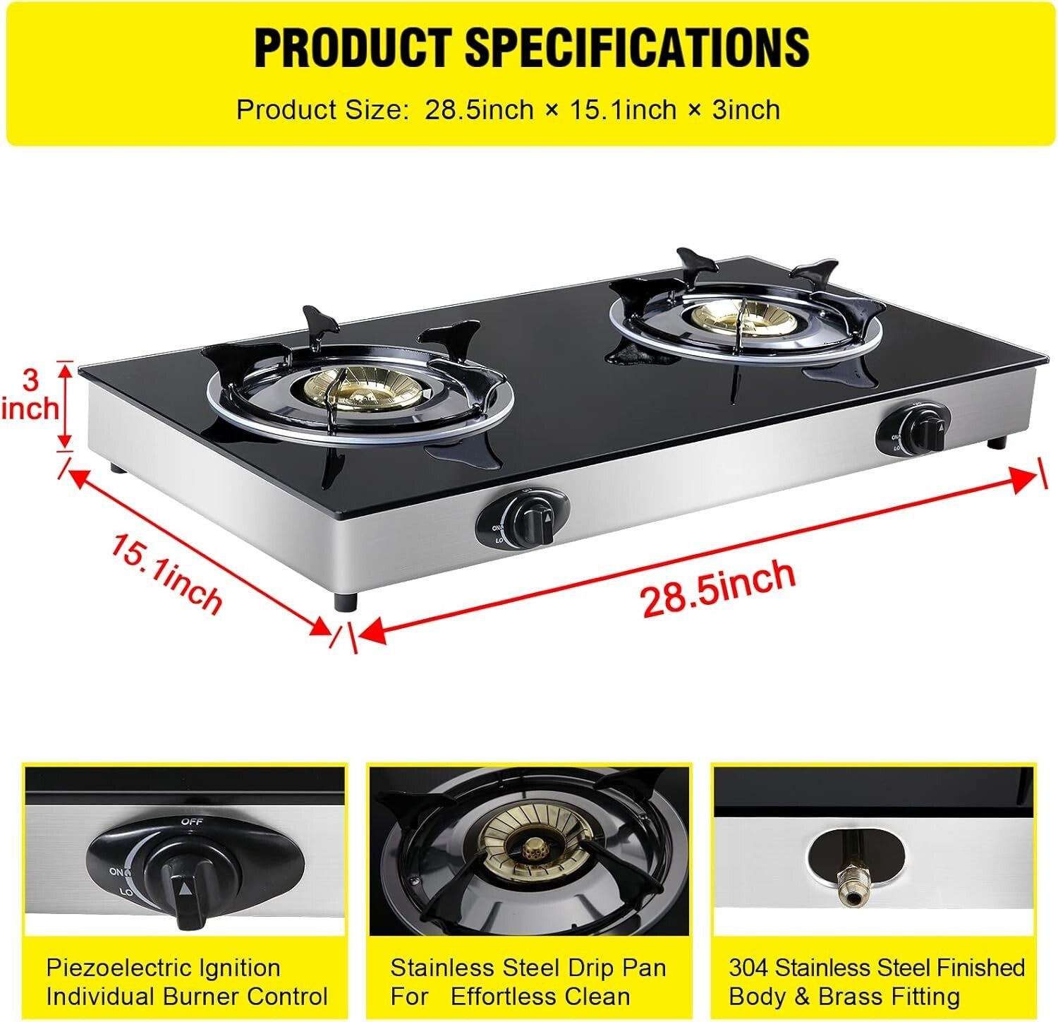 Tempered Glass 2 Burner Gas Stove with Auto Ignition - Perfect for Camping