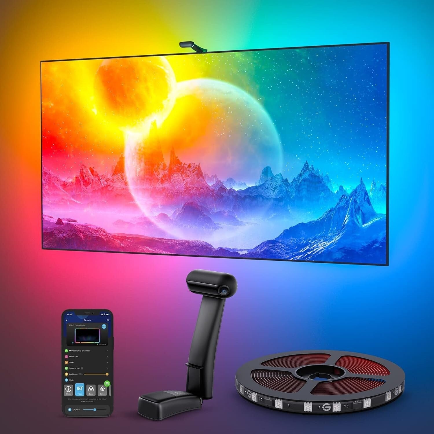 Dynamic 16.4ft TV LED Backlight with RGBIC and Dual Cameras for Festive Viewing