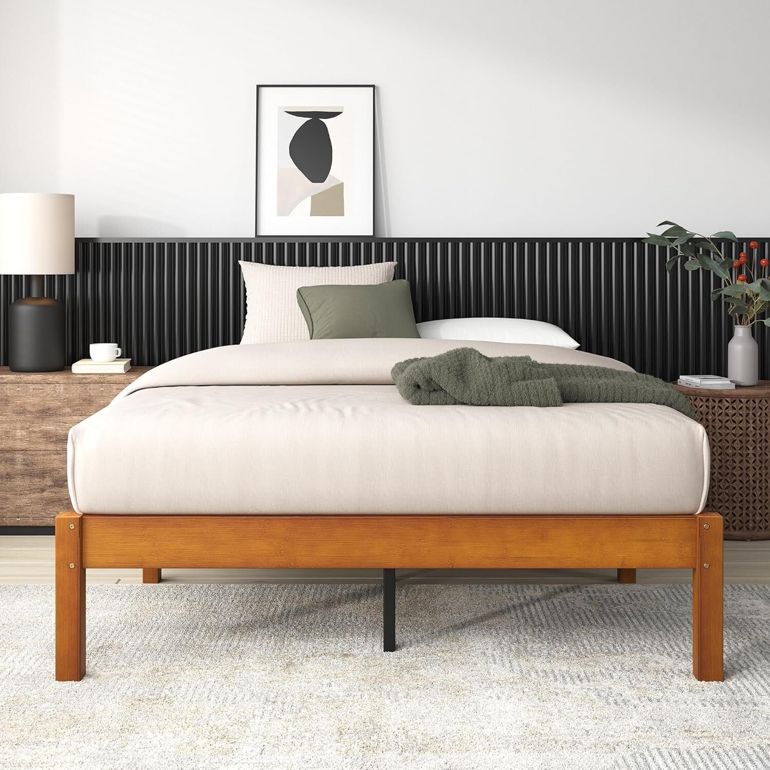 Eco-Friendly Ellie 14 Inch Bamboo King Platform Bed Frame - No Box Spring Needed