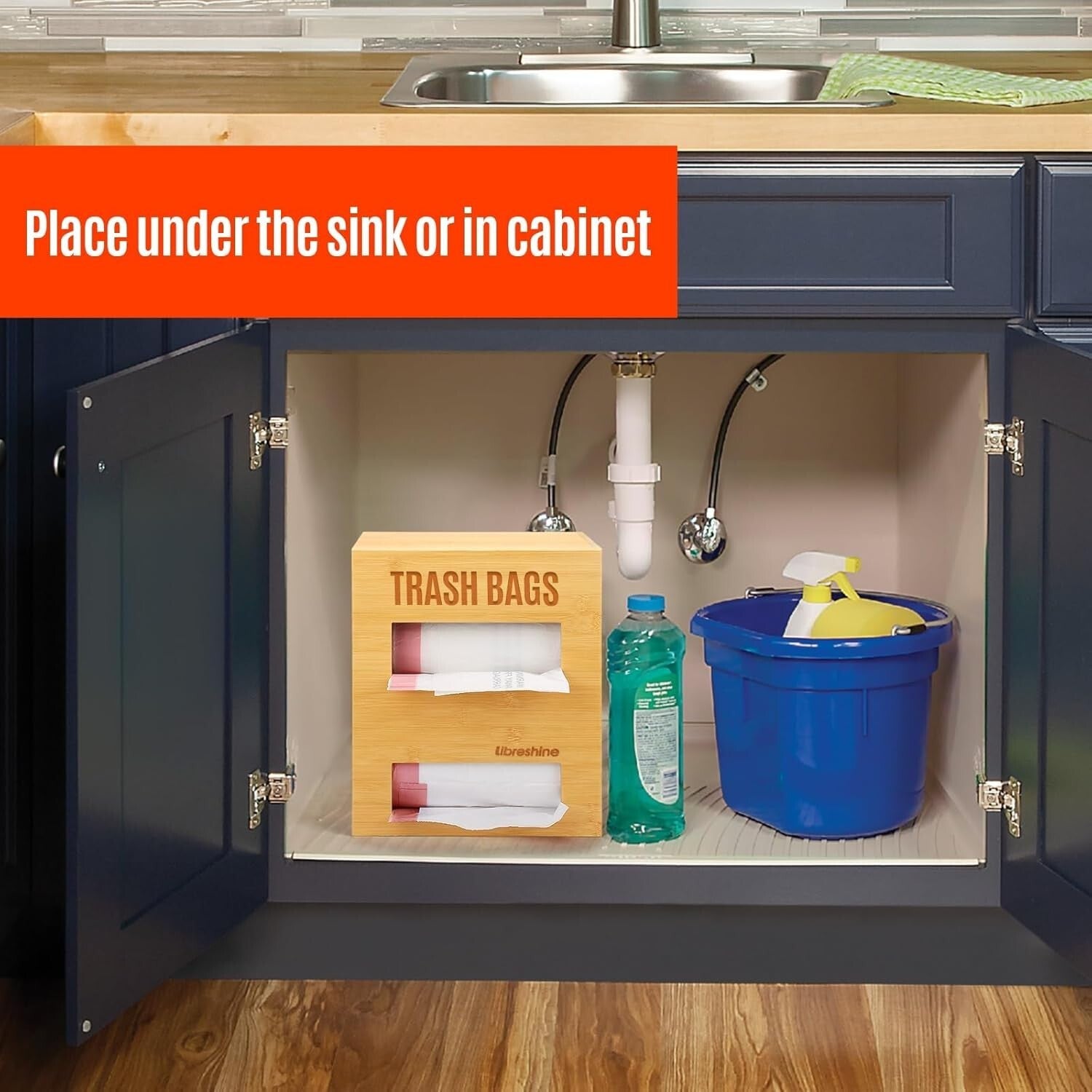 Space-Saving Bamboo Trash Bag Organizer for Kitchen and Garage - Bundle Included