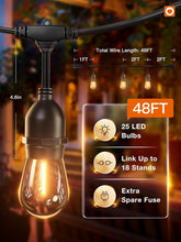 Load image into Gallery viewer, Commercial Grade 48FT LED Outdoor String Lights - Ideal for Gardens &amp; Events