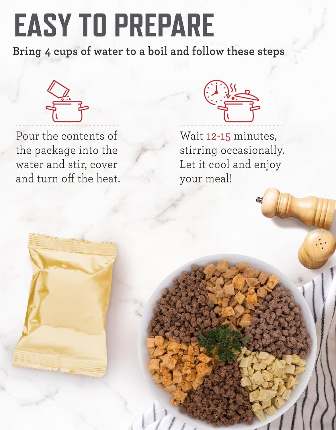 Emergency Food Bucket: 88 Servings of Freeze-Dried Chicken, Beef, Pork & Rice