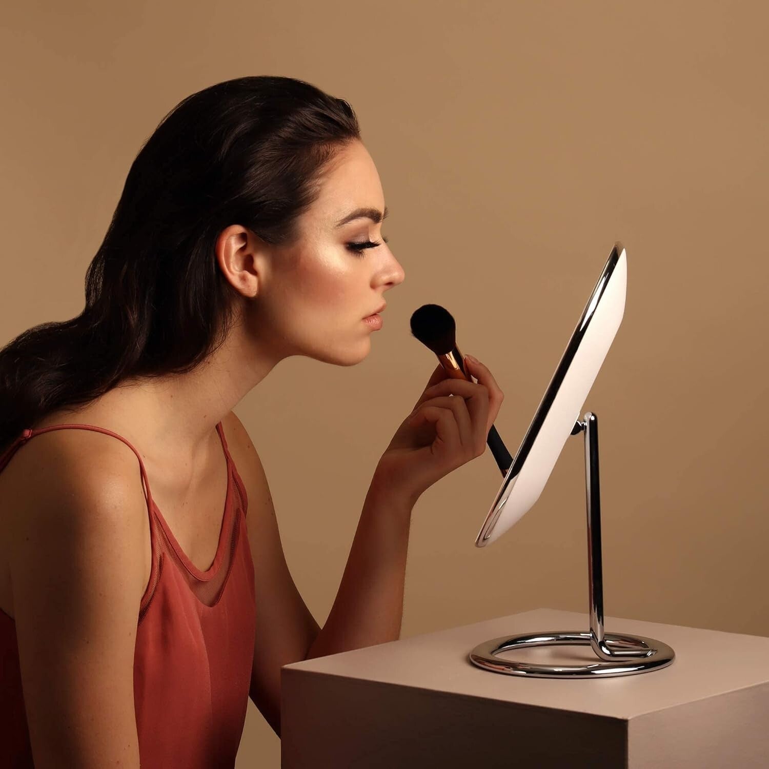 Rechargeable LED Lighted Vanity Mirror with Dual Magnification - Chrome Elegance