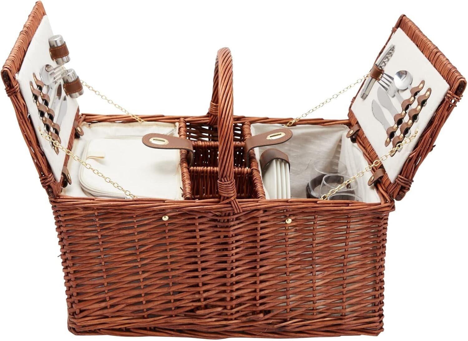 Essential Rustic Wicker Picnic Set for 4 with Insulated Cooler & Glasses