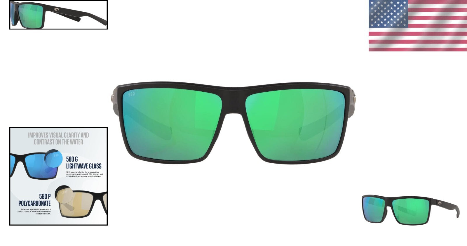 Men's Rinconcito Rectangular Polarized Sunglasses - Superior 580 Glass Clarity