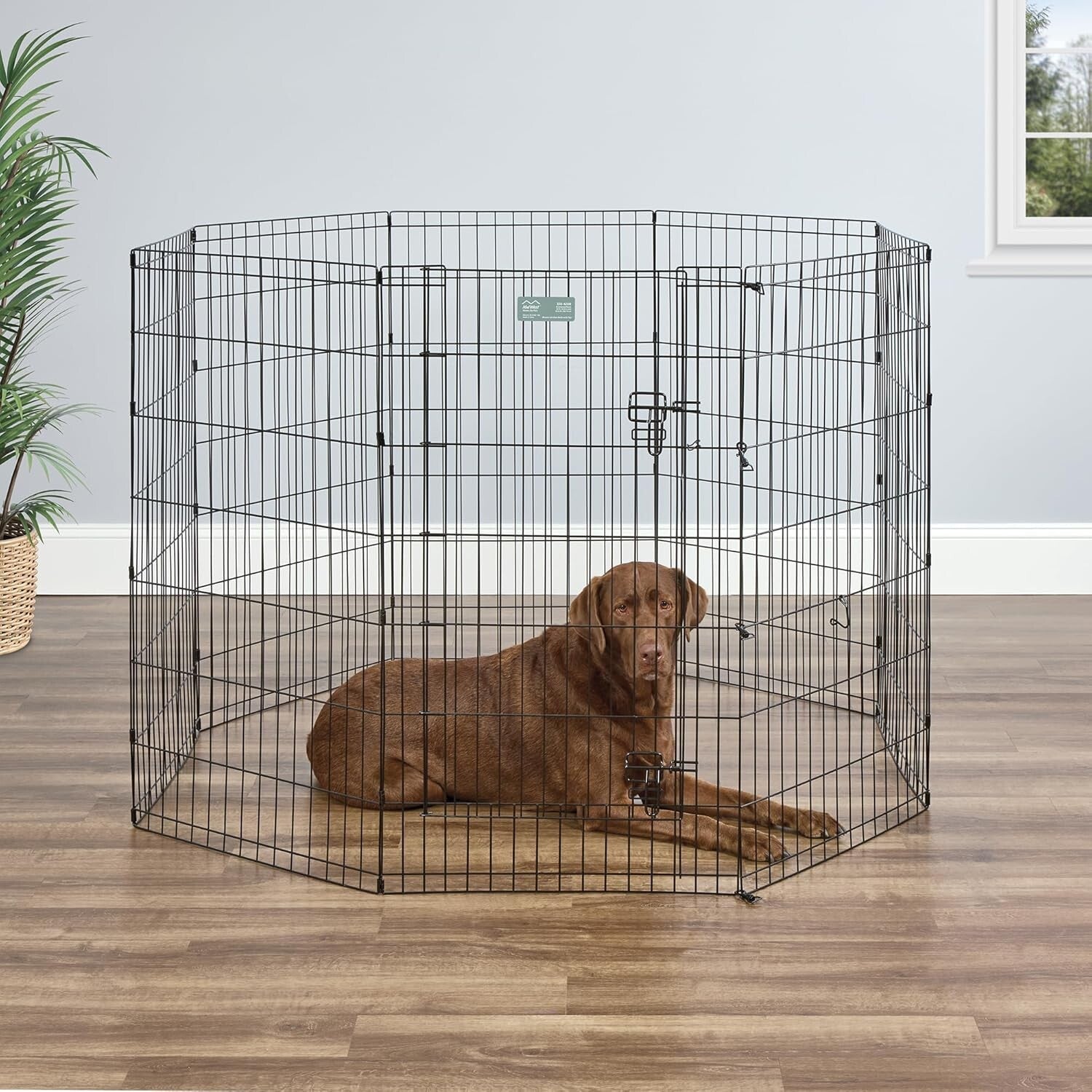 Versatile Black Metal Dog Playpen with Double-Latch Door - 1 Year Warranty