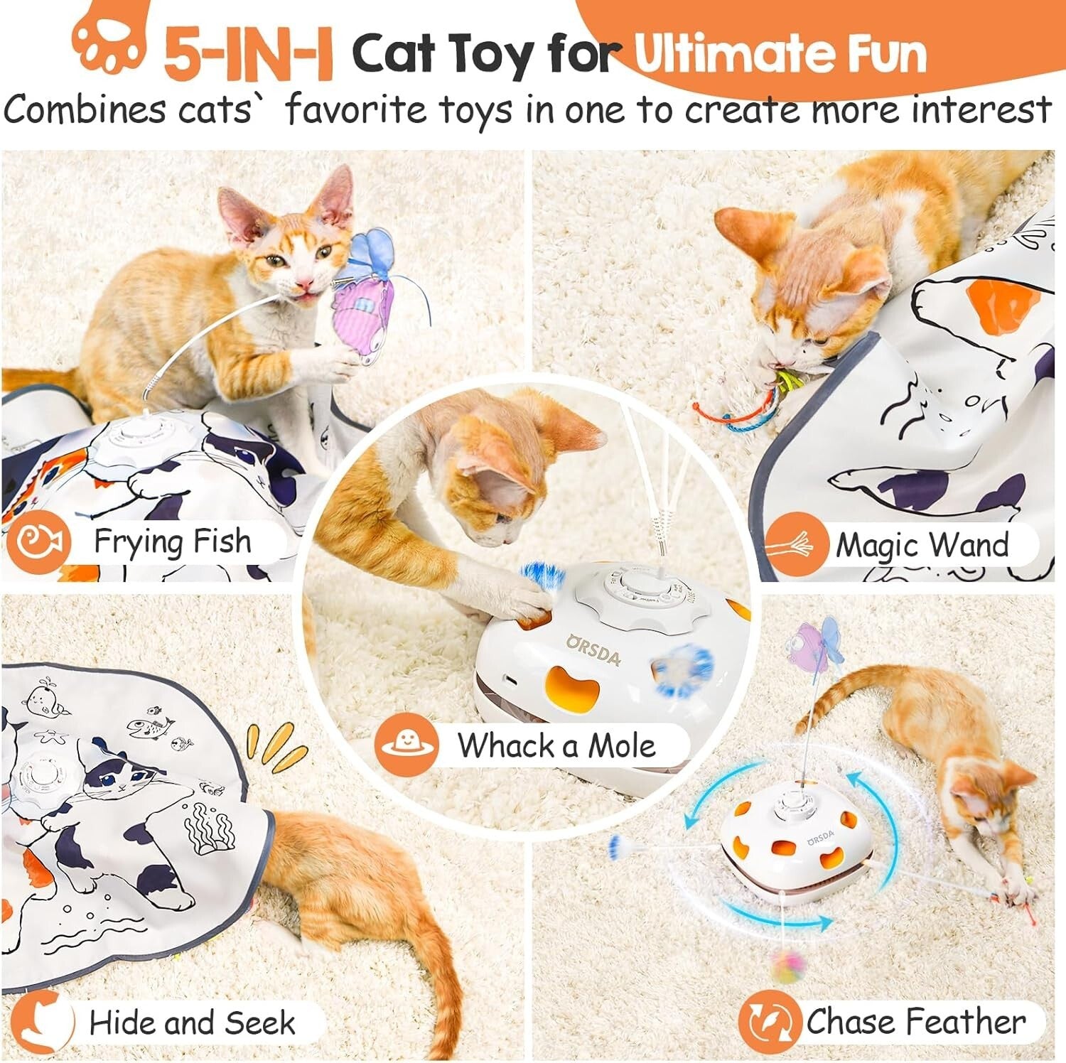 Exciting 5-in-1 Cat Toy with USB Rechargeable Features - Indoor Fun for All Cats