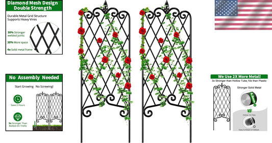Decorative Black Iron Trellis for Climbing Plants - Weather-Proof & Stylish
