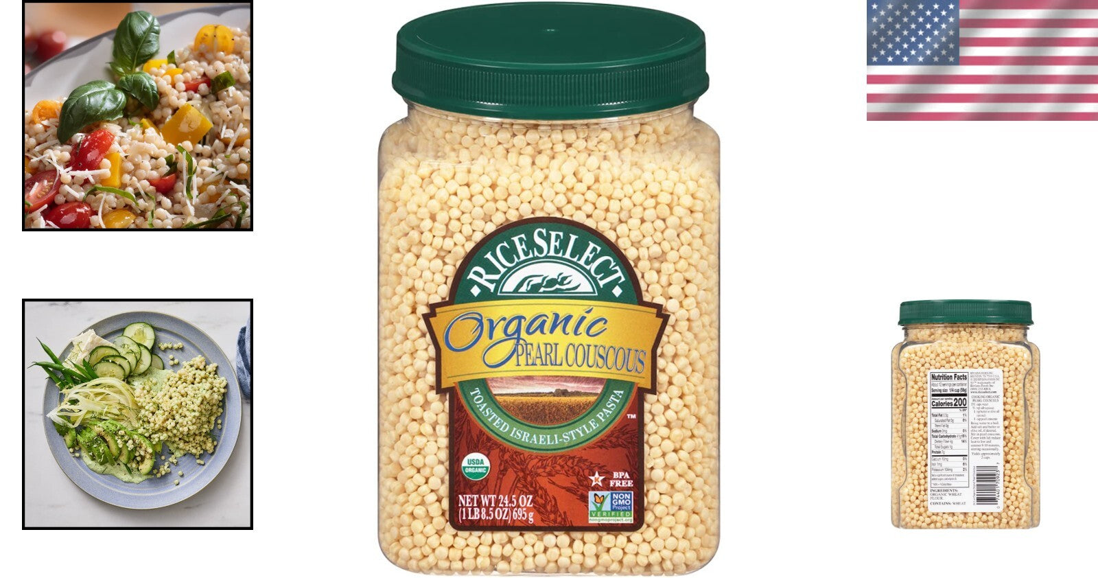 Healthy Organic Pearl Couscous Jars - Non-GMO & High-Protein Kitchen Essential