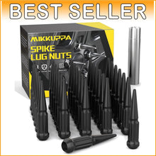 Load image into Gallery viewer, Premium 9/16-18 Spike Lug Nuts - 32 PCS Black Acorn Style for Dodge and Ford