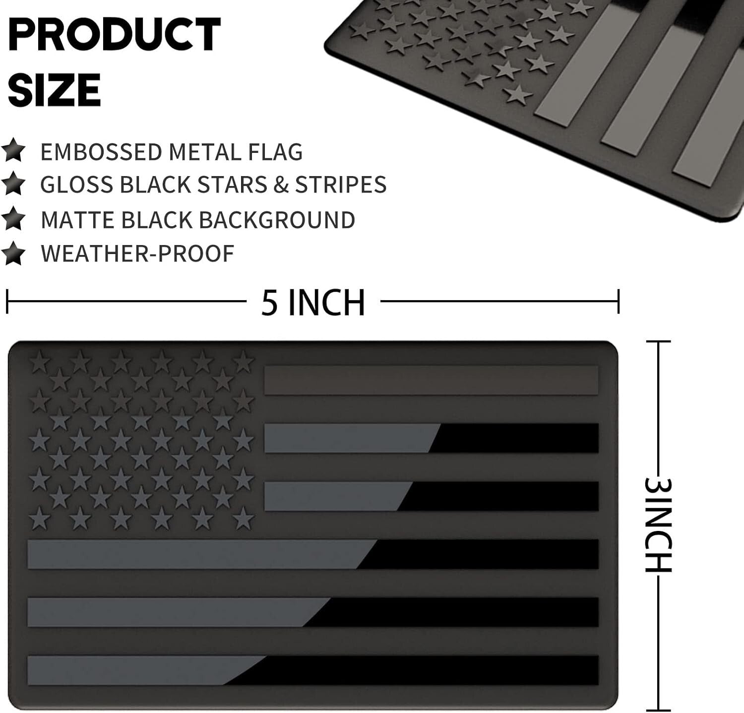 Durable 3D Metal All Black American Flag Stickers - 20 Pack for Cars & Laptops