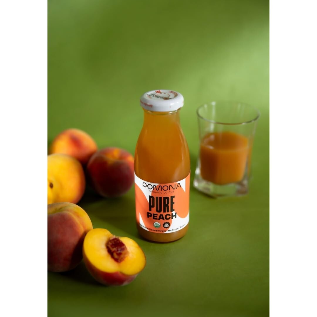 Pomona Cold Pressed Organic Peach Juice - Pack of 12 - 8.4 oz Glass Bottles