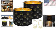 Load image into Gallery viewer, Stylish Black Drum Lampshades with Leaf Pattern - 13"x10" Easy Install Set of 2