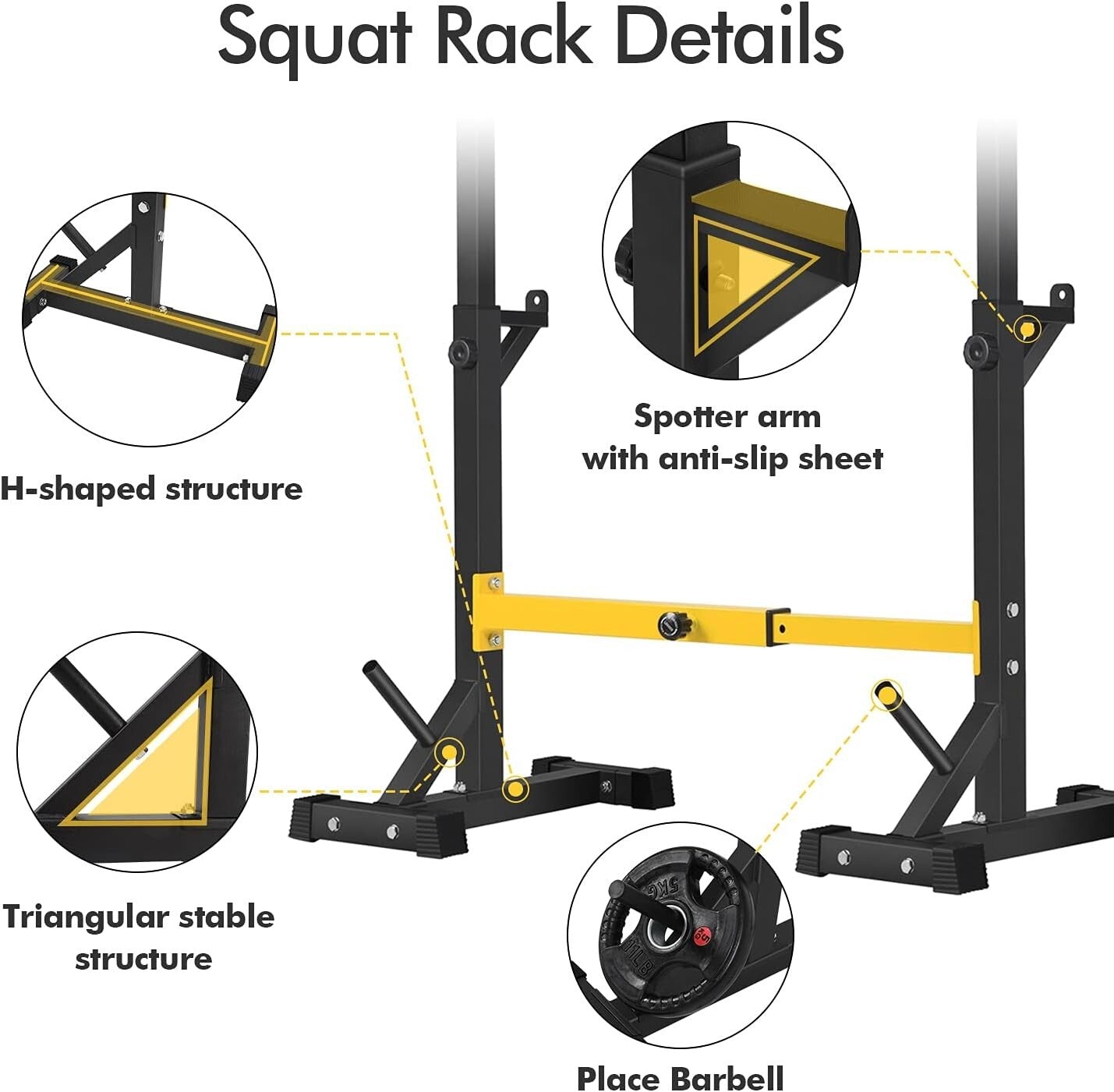 Heavy-Duty Home Gym Squat Rack - Adjustable Barbell Storage with Safety Features