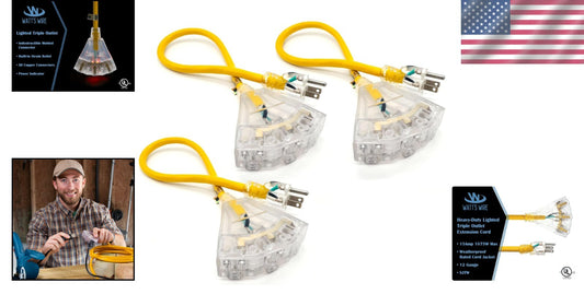 Compact 2 ft Heavy Duty 12-Gauge Extension Cords - 3 Pack, Flexible and Reliable