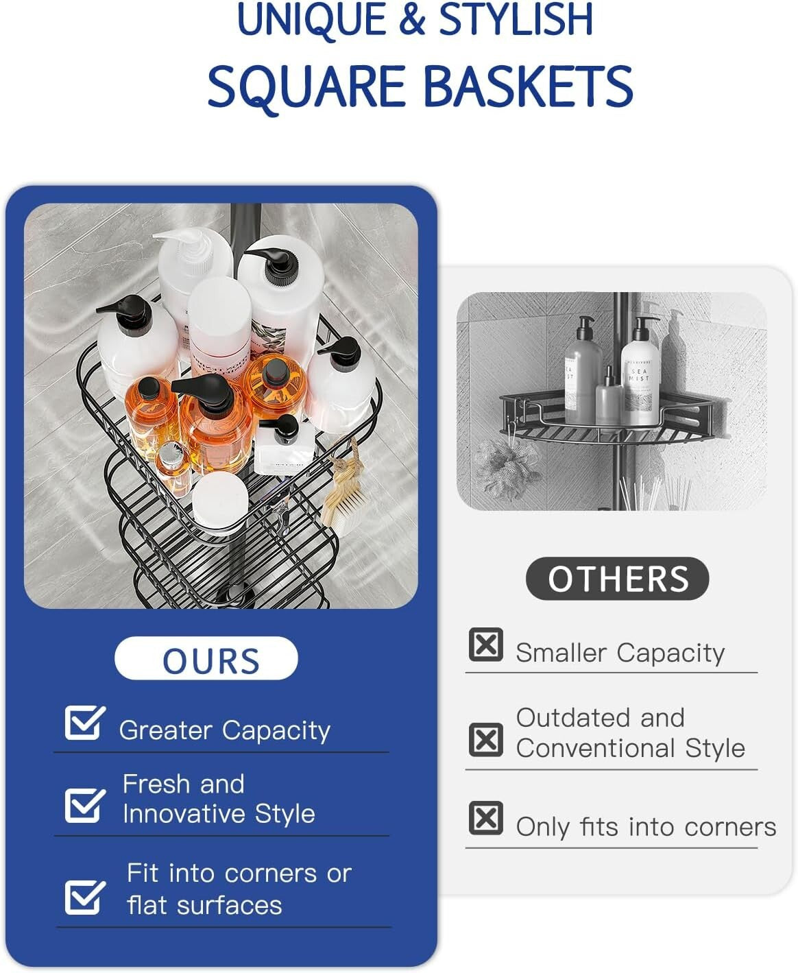 Durable Rust-Resistant Shower Organizer - Freestanding Tension Pole Caddy 113 In