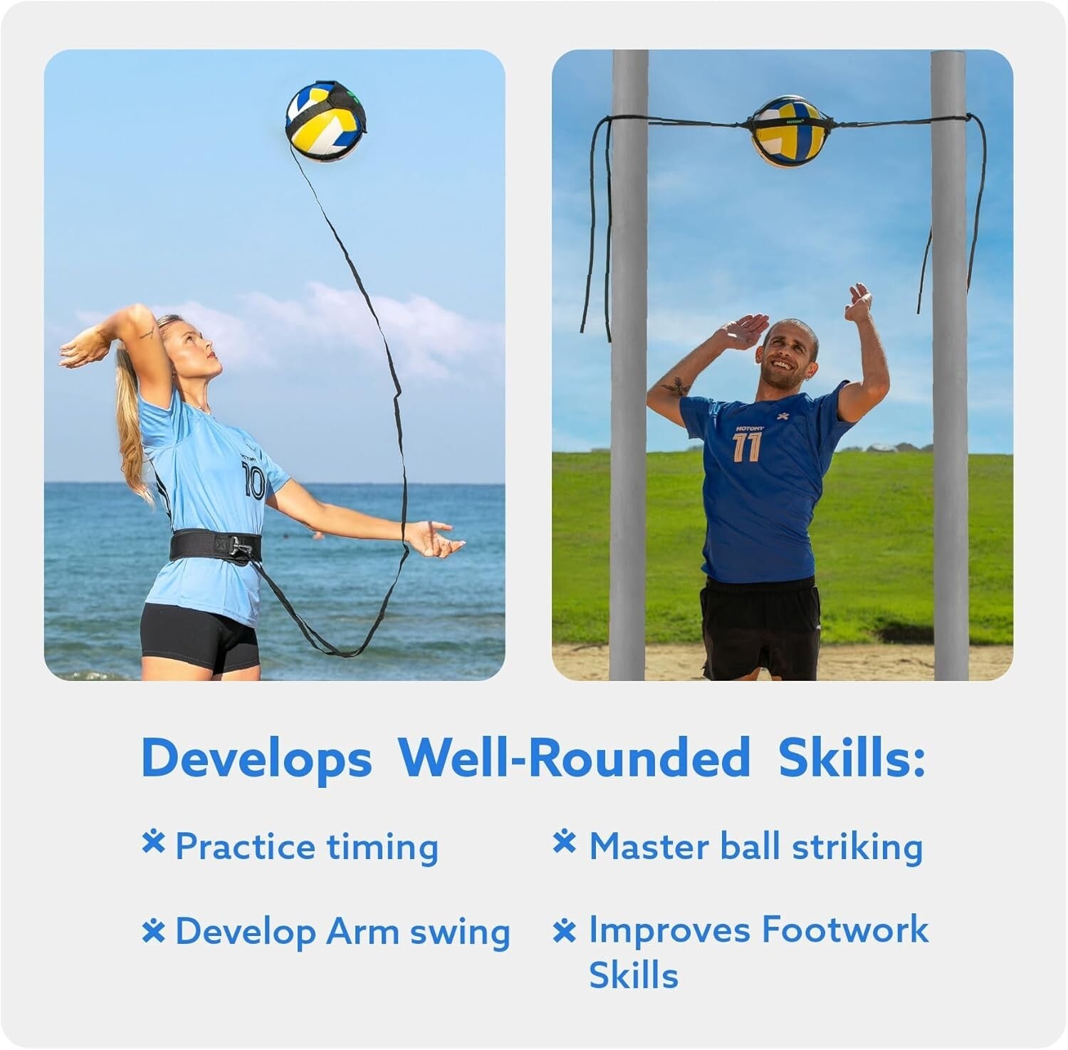 Durable Volleyball Training Equipment with Adjustable Belt & Long Elastic Cord