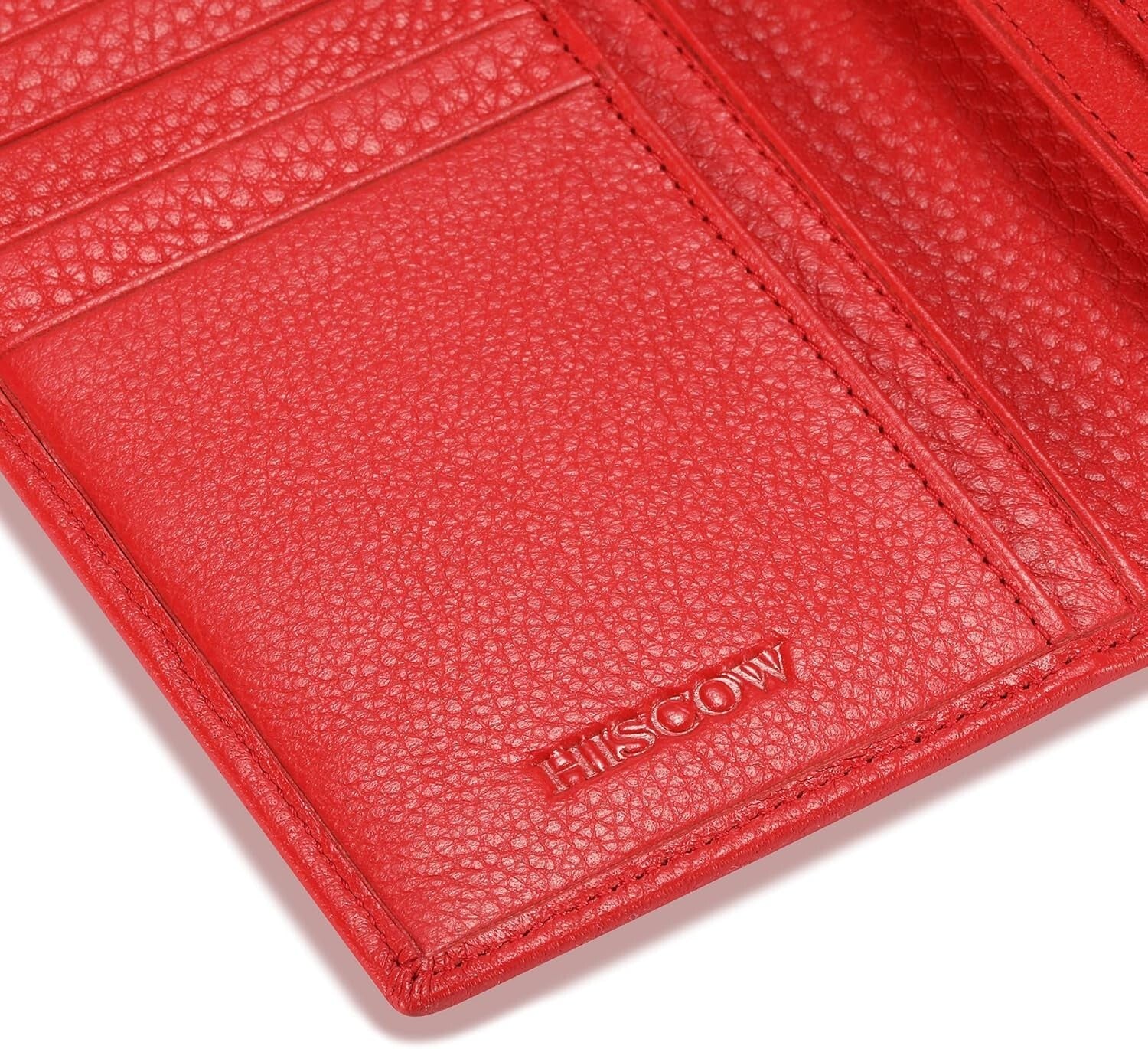 Luxury Bifold Wallet in Pebbled Red Italian Calfskin with 15 Card Slots