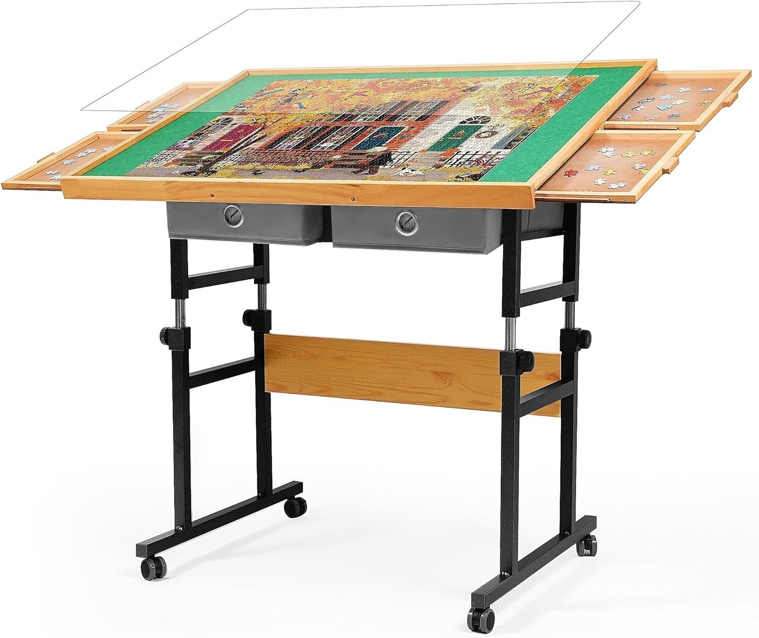 Elegant Puzzle Table for Adults - 1500 Pieces, Adjustable Height & Mobile Design