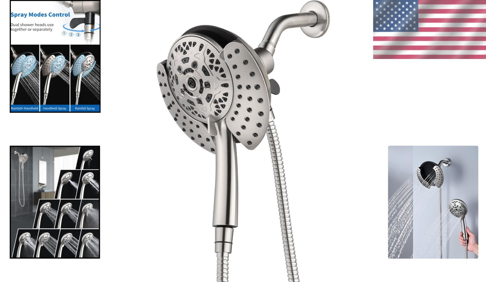 2.5 GPM Dual Shower Head with Handheld Spray & 60" Rotatable Hose - Nickel