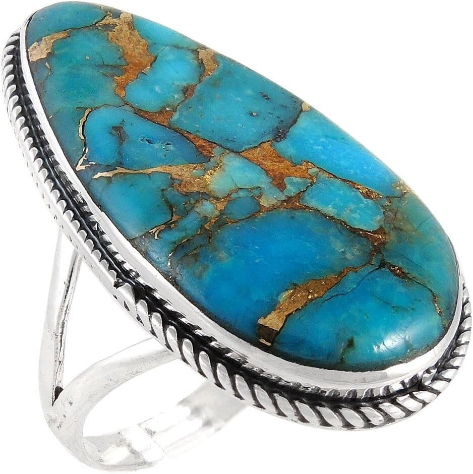 Genuine Turquoise and Sterling Silver 925 Ring - Trendy Southwest Charm