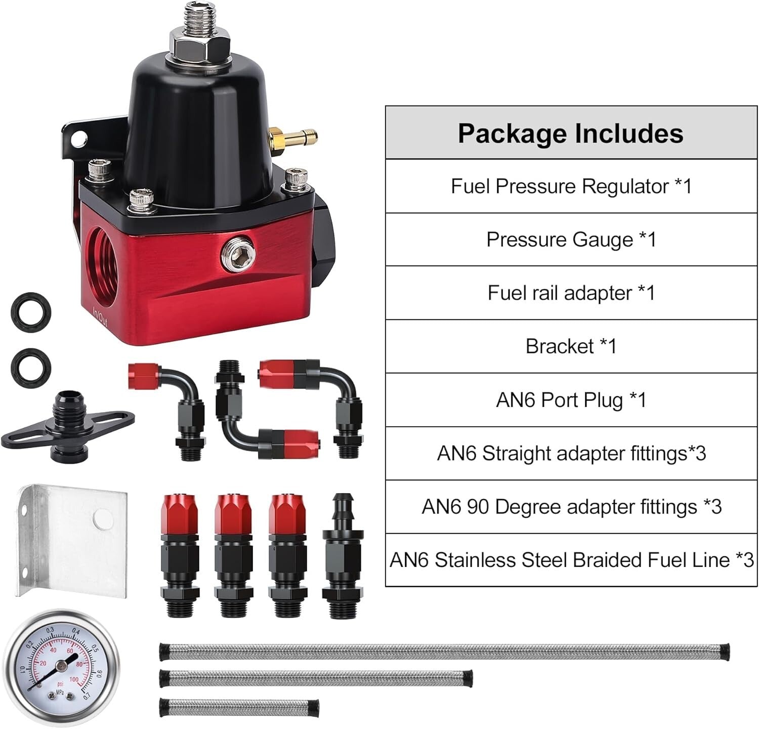 Dual Compatibility 6AN EFI Bypass Fuel Regulator - 30 to 70 PSI Adjustable