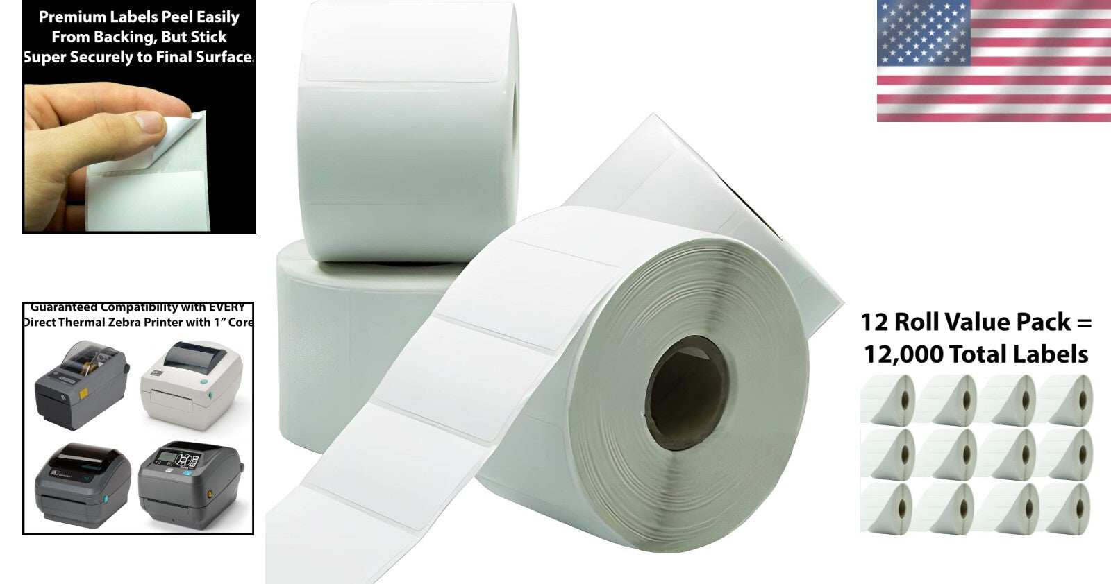 Premium Extra Sticky Thermal Labels 2.25x1.25in, 12 Pack for E-commerce Success