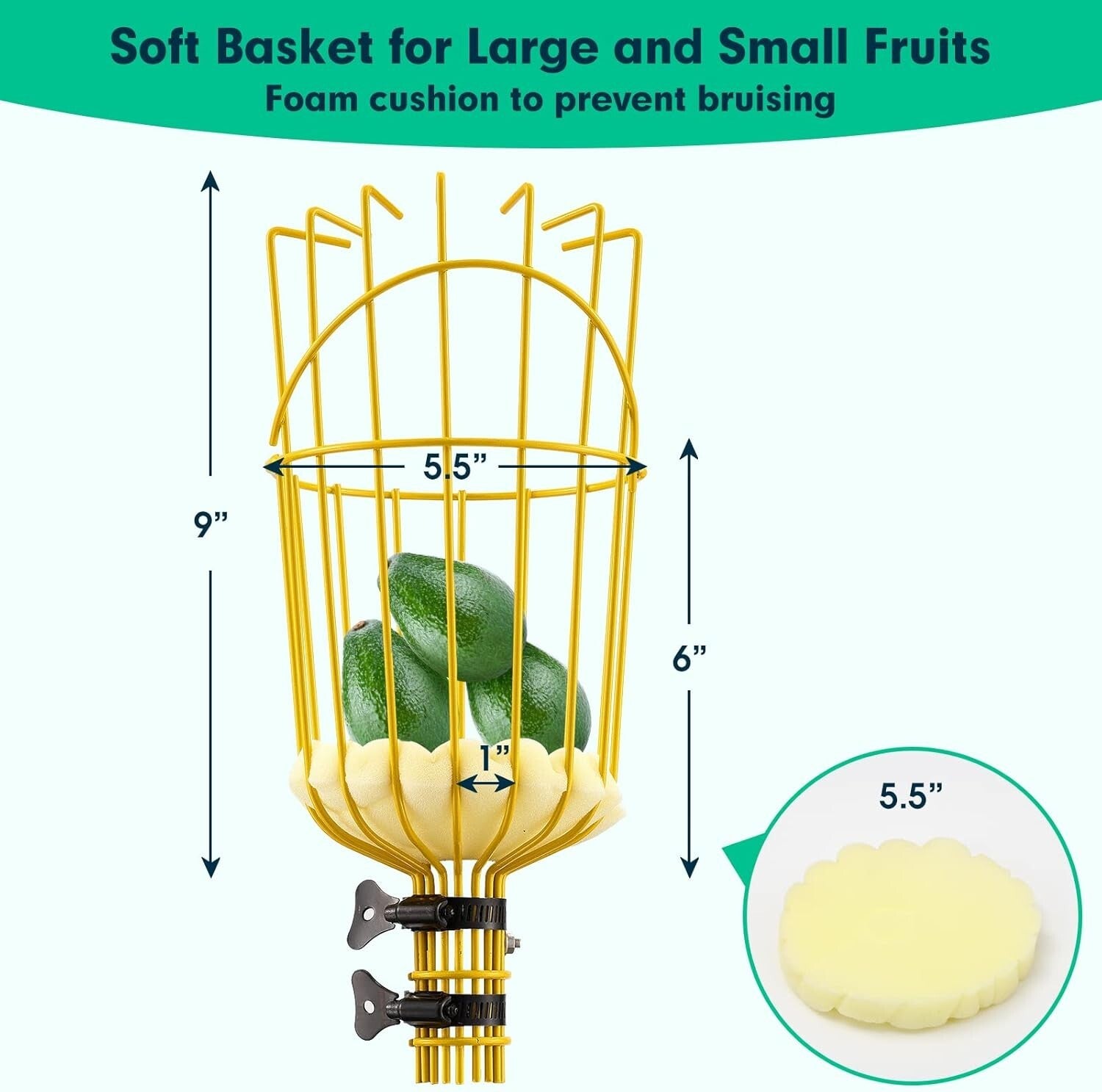 Heavy Duty 8FT Fruit Picker Pole with 5.5" Basket - Ideal for Home Gardens