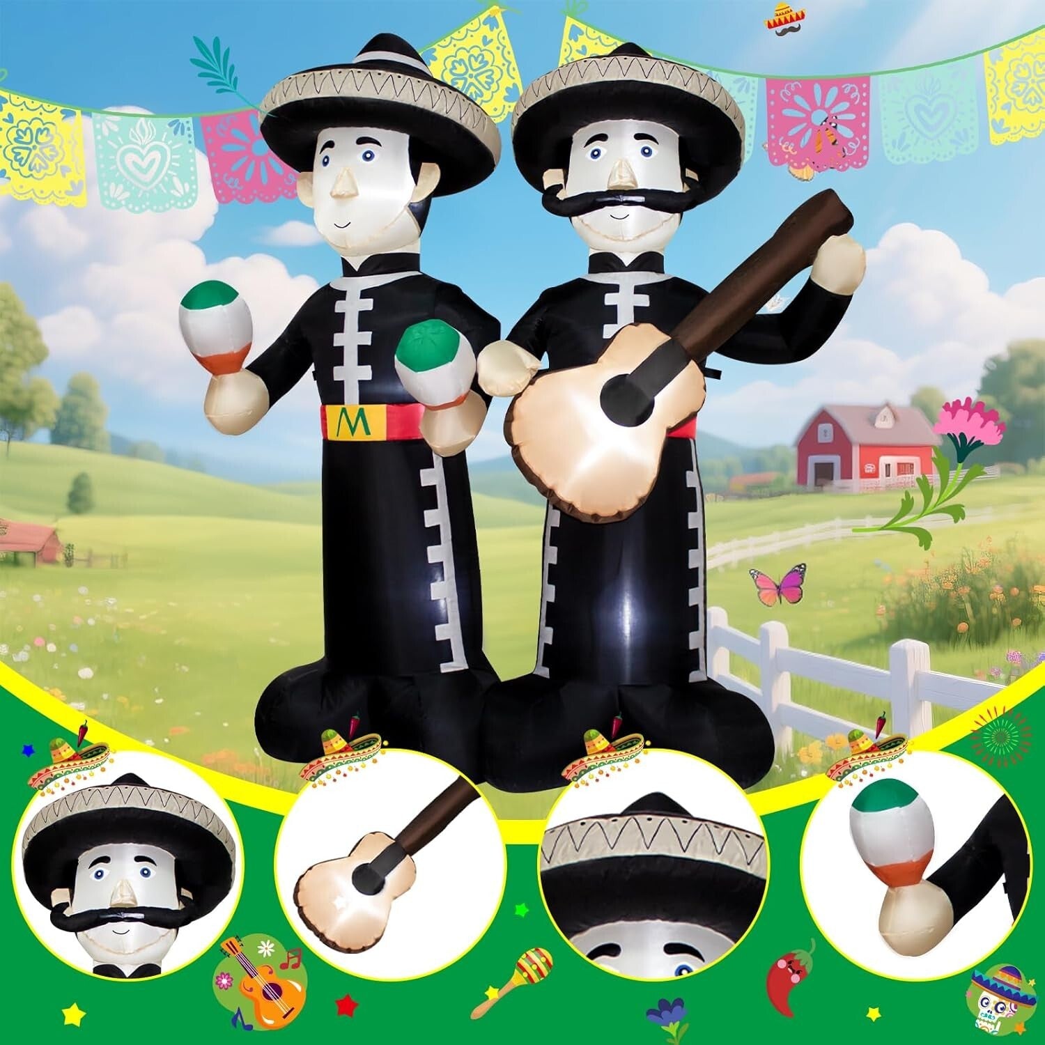 Eye-Catching 6FT Inflatable Mariachi with LED Lights for Year-Round Celebrations