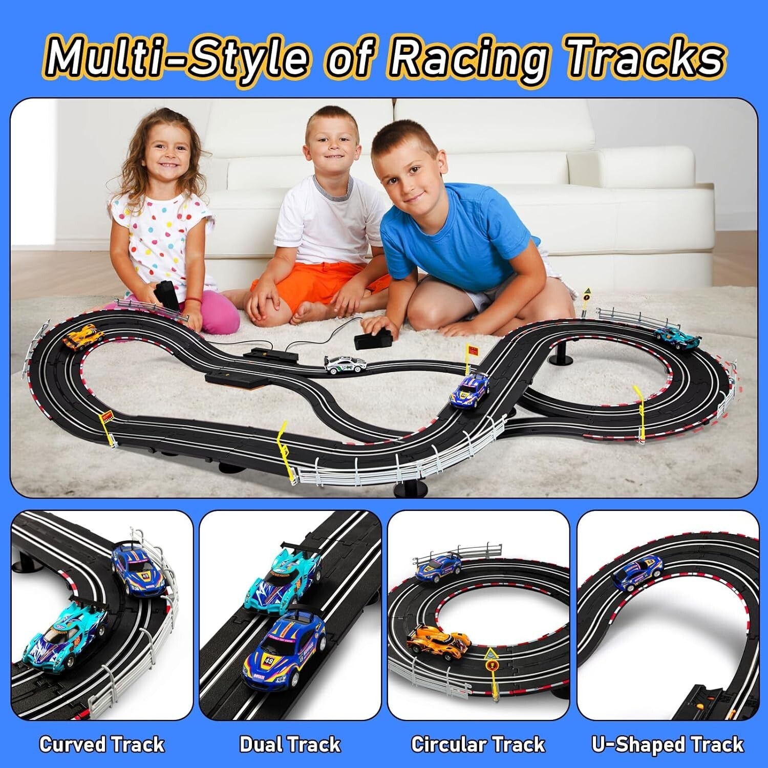 Electric Slot Car Race Track Set: 16ft with 4 High-Speed 1:43 Cars & Controllers