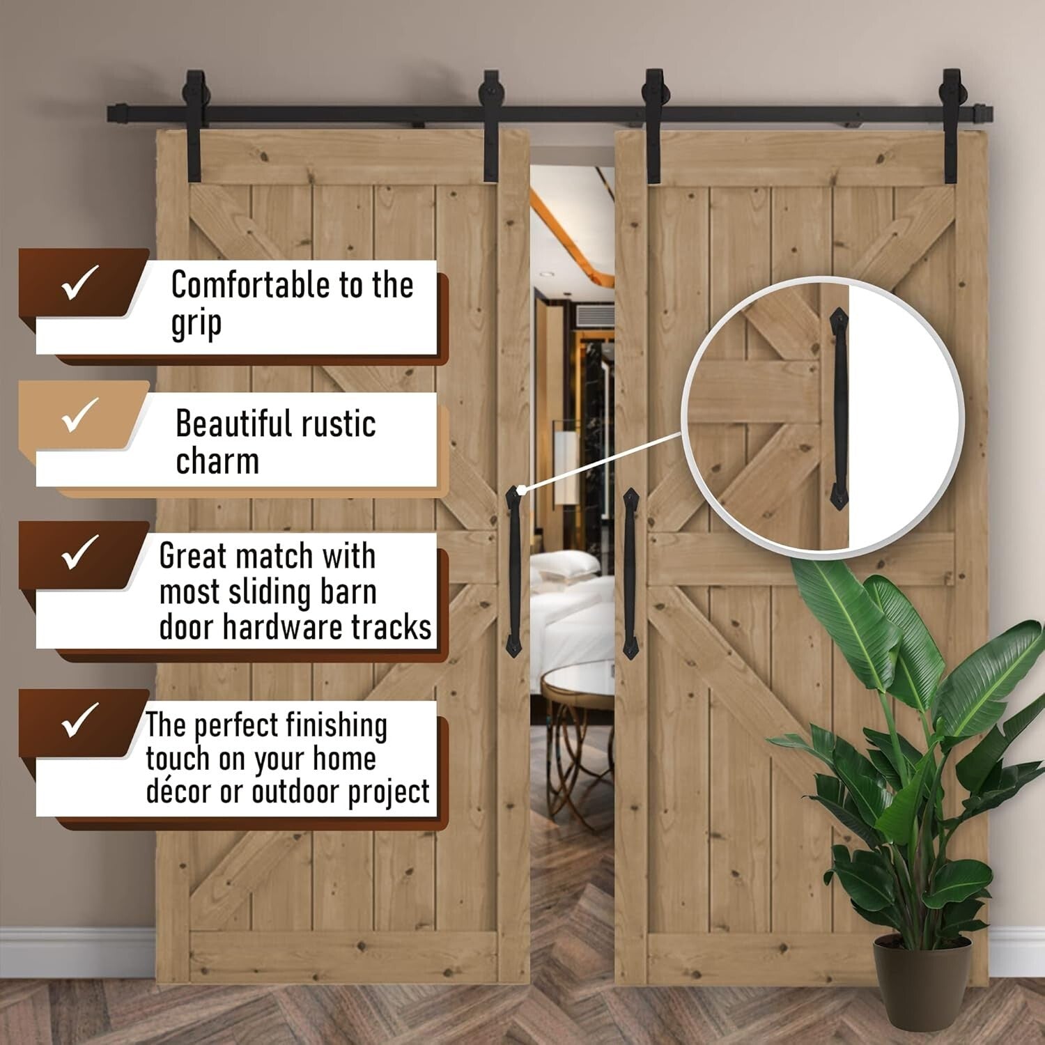 2-Pack 12-Inch Rustic Black Steel Sliding Barn Door Handles - Easy Install