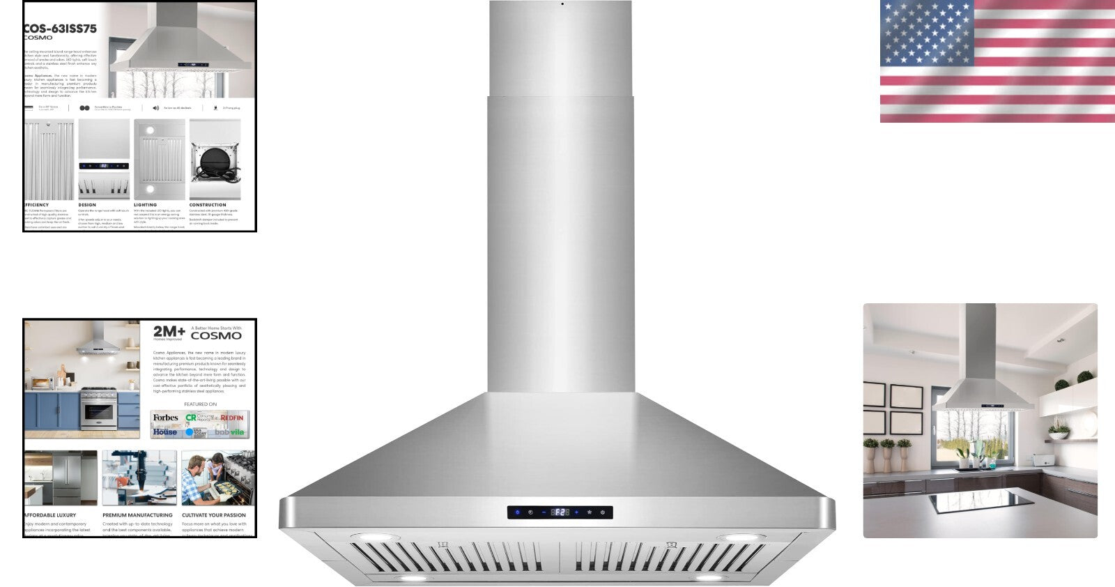 380 CFM Island Mount Range Hood with Touch Controls & Dishwasher-Safe Filters