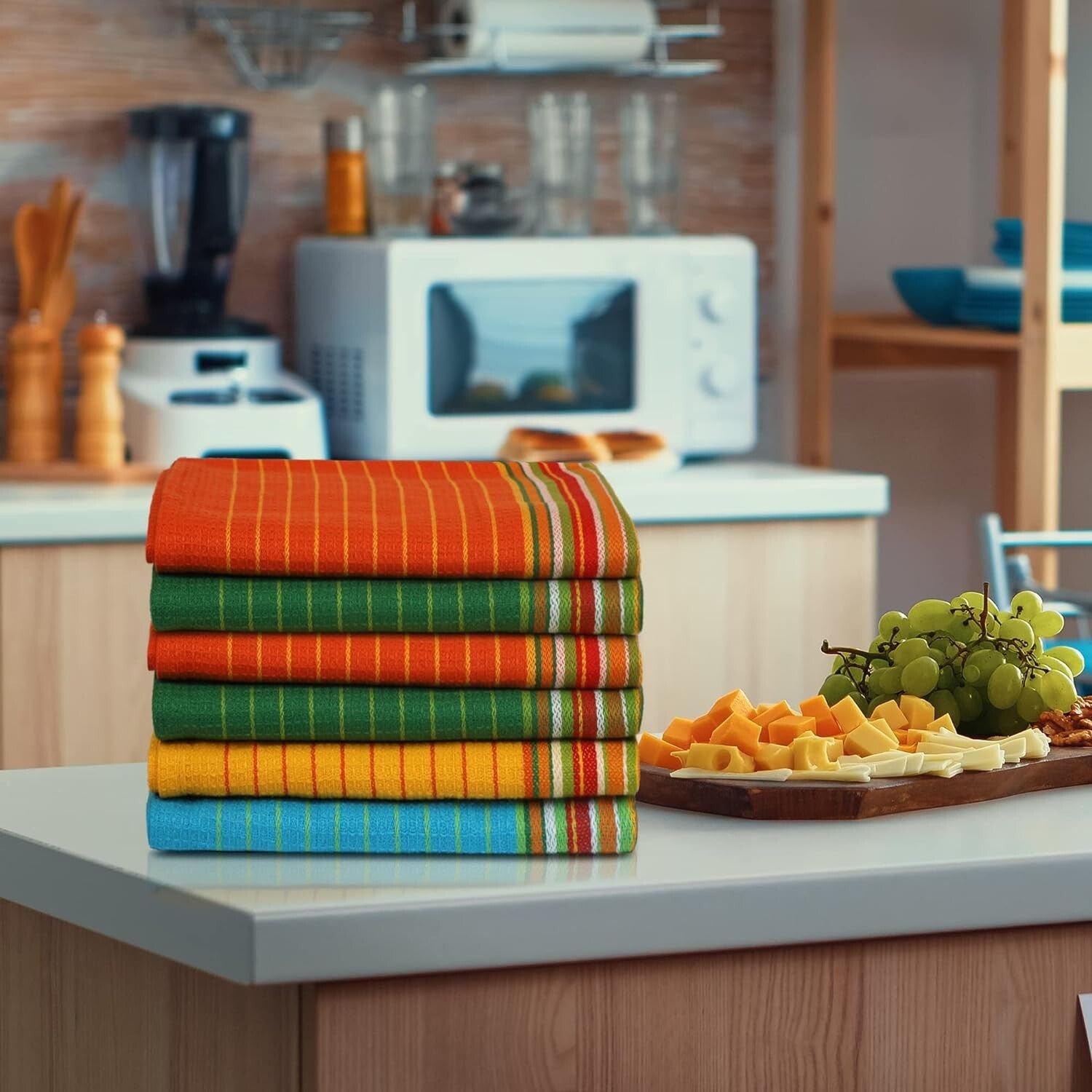 Absorbent 100% Cotton Kitchen Towels - 12 Pack, Reusable & Lint-Free Dish Cloths