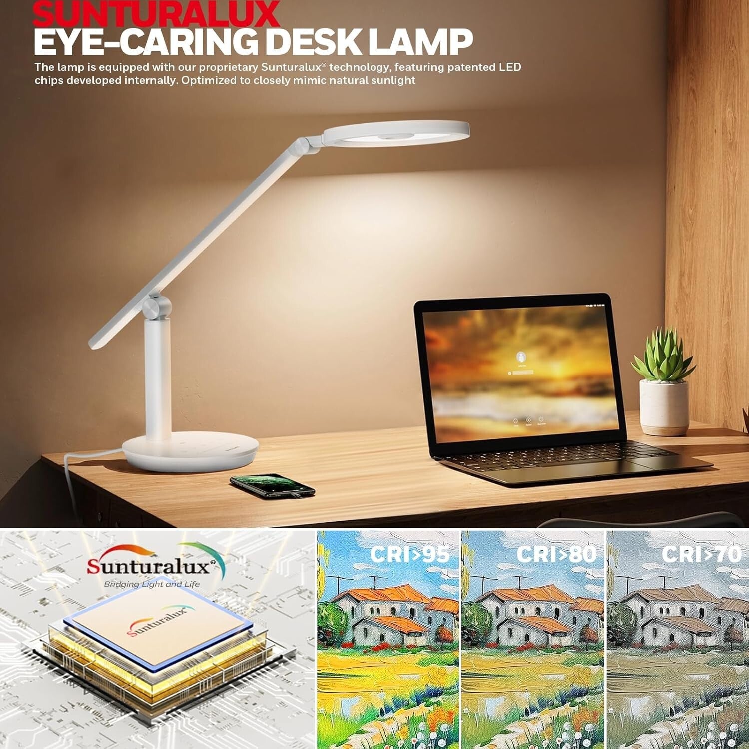 Modern Touch-Controlled Desk Lamp with Adjustable Arm - Eye-Friendly Lighting