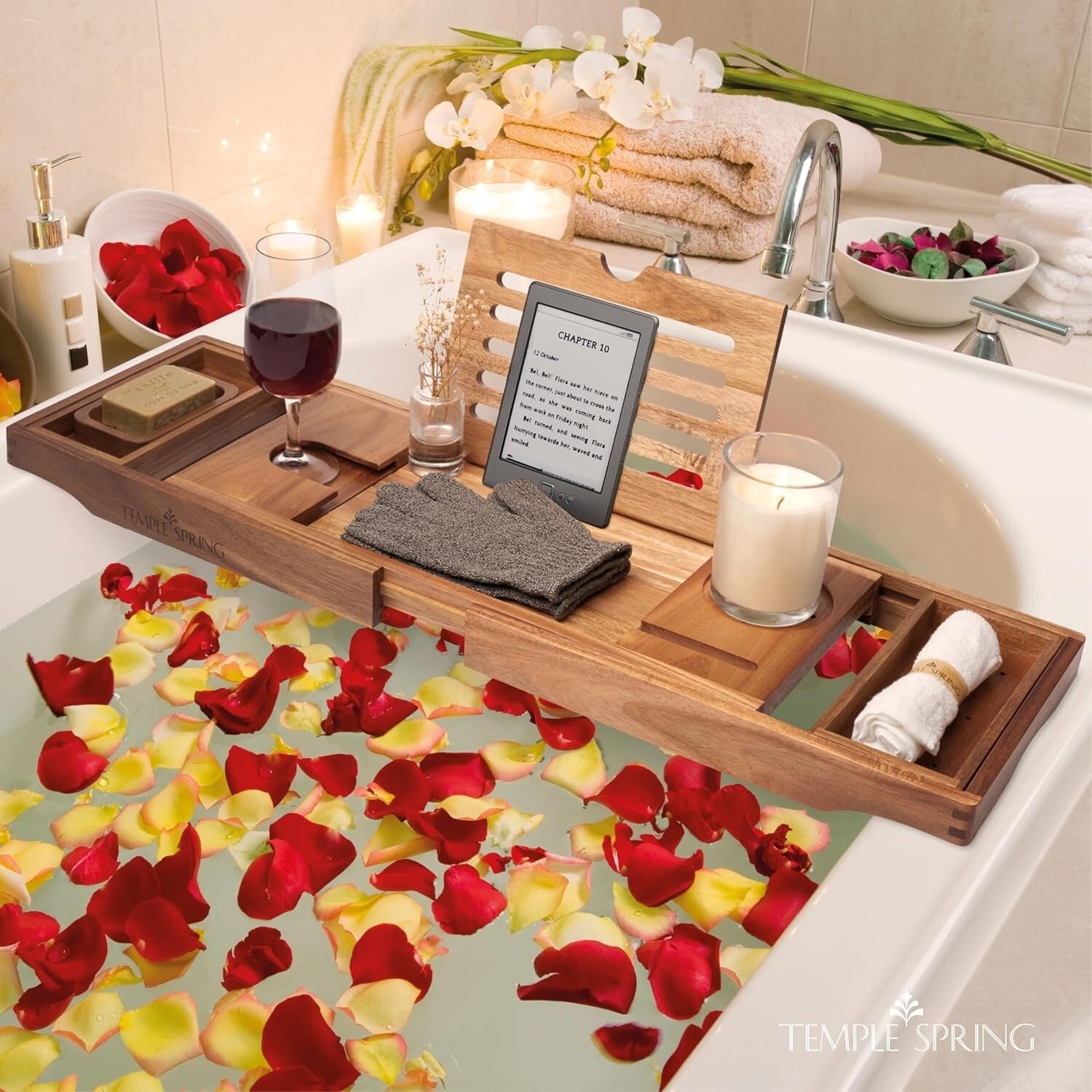 Elegant Wooden Bath Tray for Tub - Adjustable Acacia Spa Caddy & Accessories