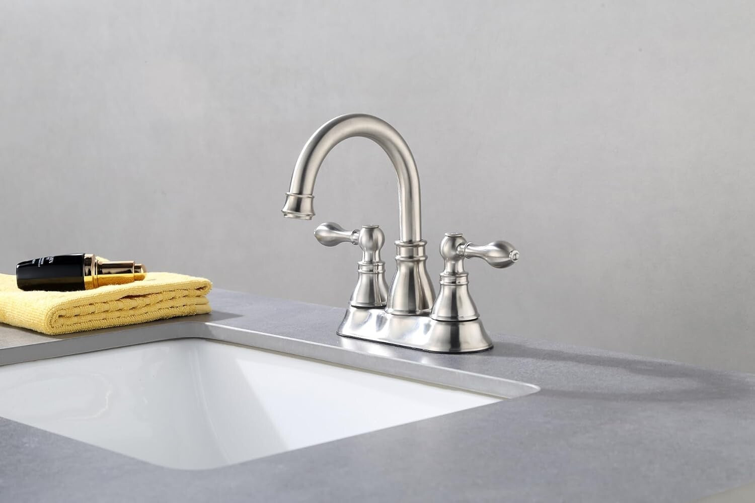 Elegant 2 Handle Brushed Nickel Bathroom Faucet with 360° Swivel & Pop Up Drain