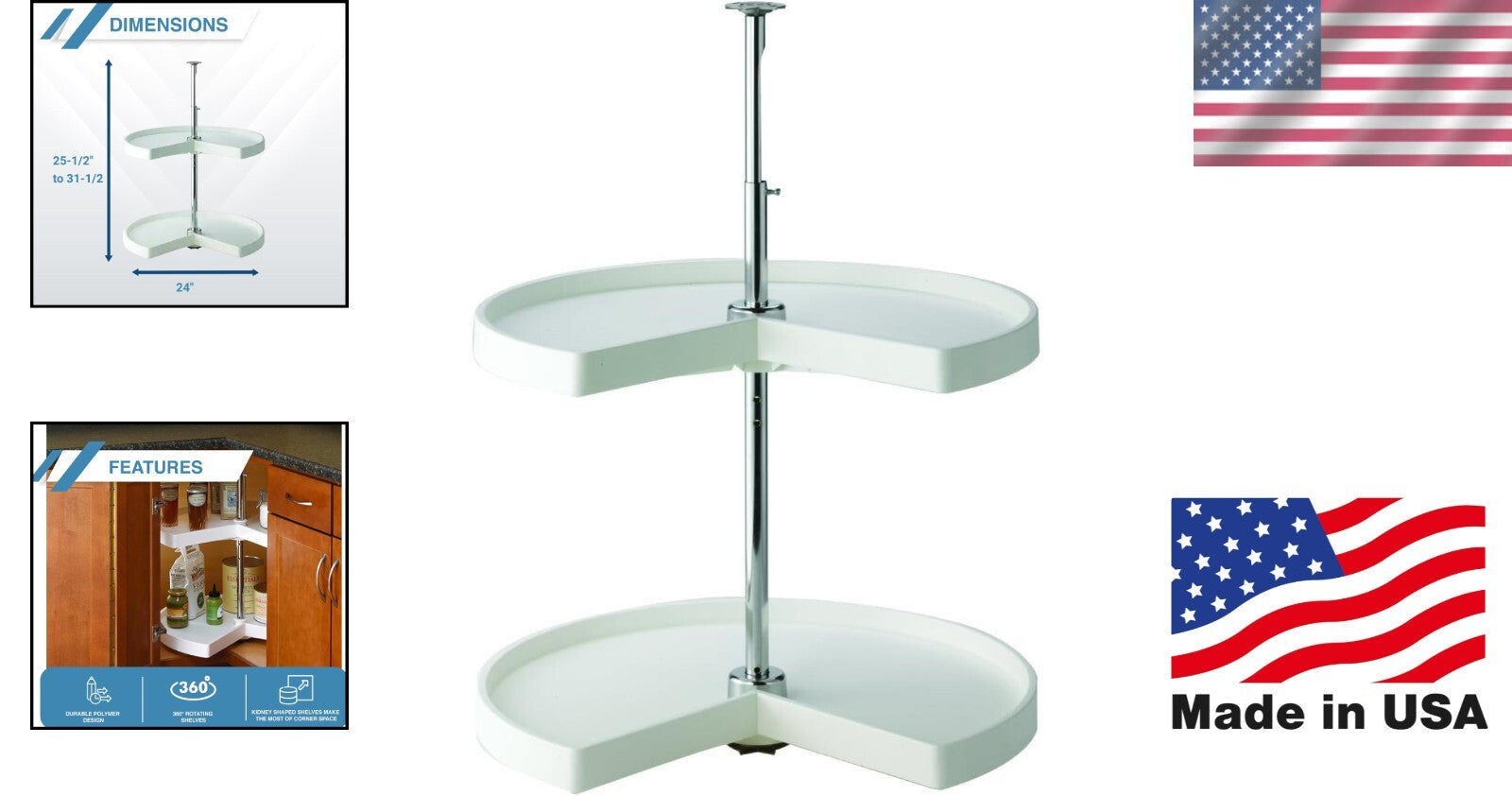 2-Shelf White Kidney-Shaped Lazy Susan - Easy Installation and Stylish Design