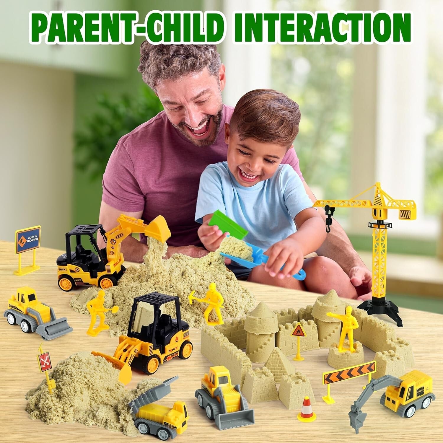 Large 36Pc Construction Sand Play Set with Trucks, Workers & Molding Accessories